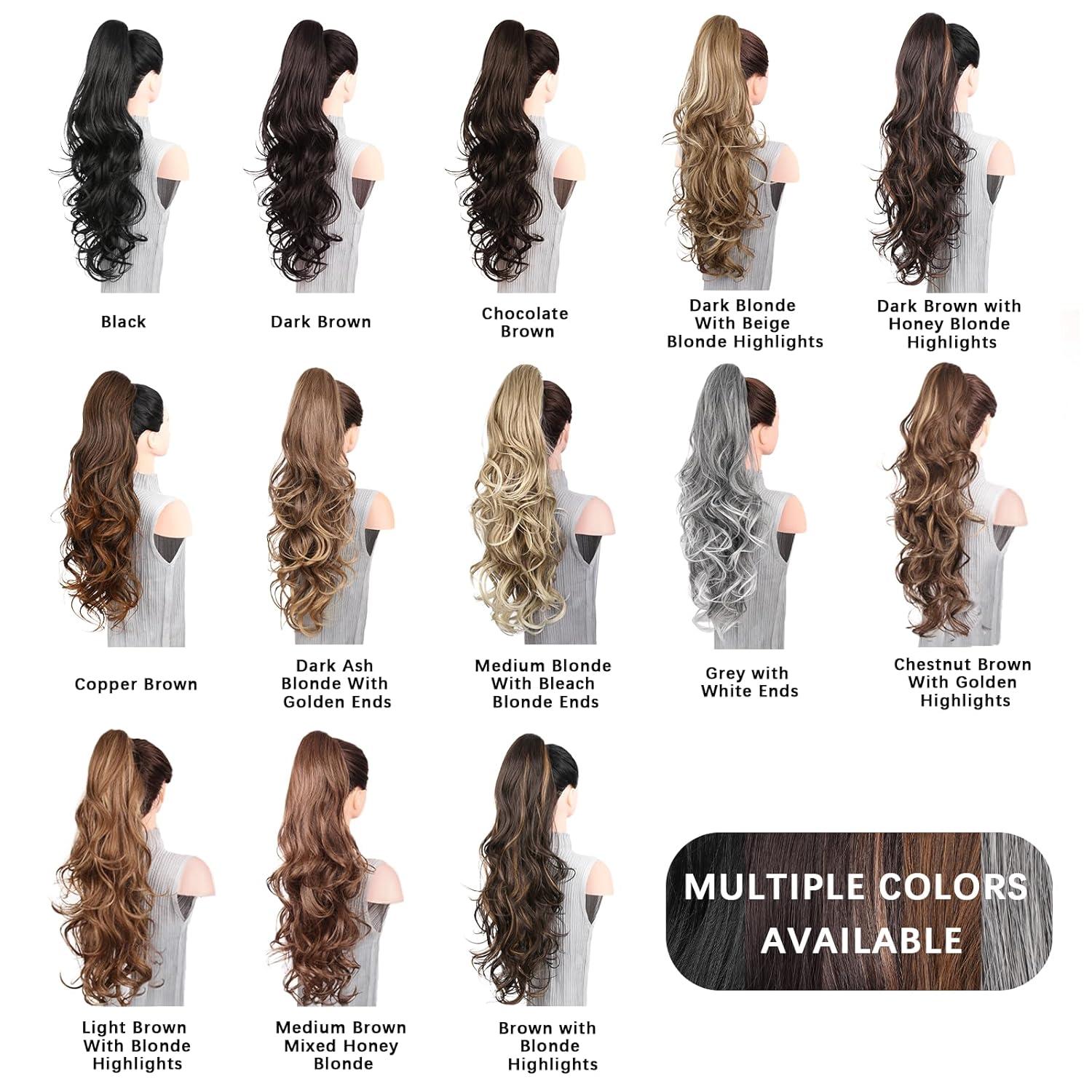 imageClip on Ponytails for Women 26 Inch Long Ponytail Extension Wavy Pony Tails Hair Extensions Synthetic Hair Extensions Ponytail Clip in Ponytail Color Chestnut Brown With Golden HighlightsDark Brown with Honey Blonde Highlights