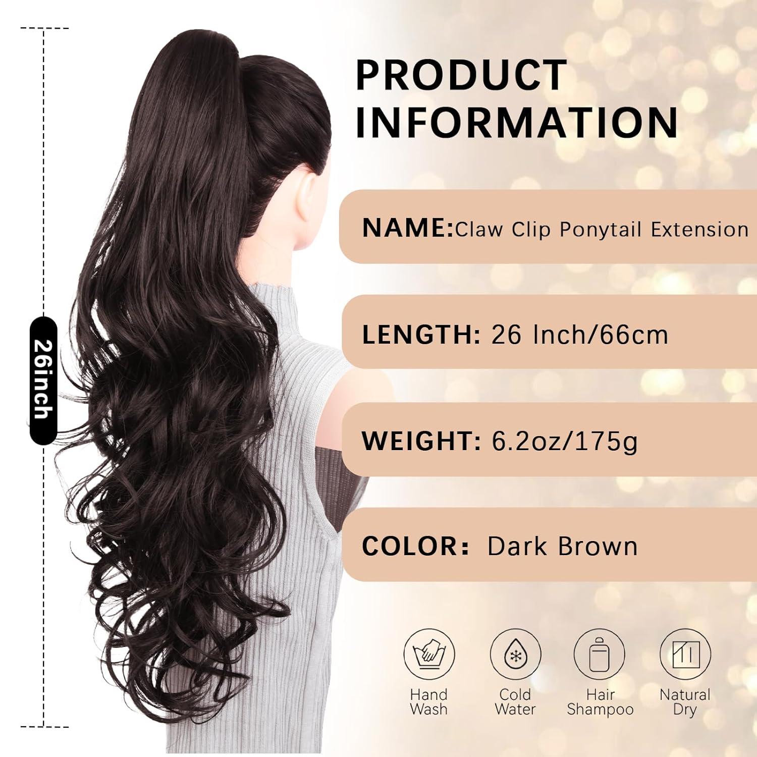 imageClip on Ponytails for Women 26 Inch Long Ponytail Extension Wavy Pony Tails Hair Extensions Synthetic Hair Extensions Ponytail Clip in Ponytail Color Chestnut Brown With Golden HighlightsBrown