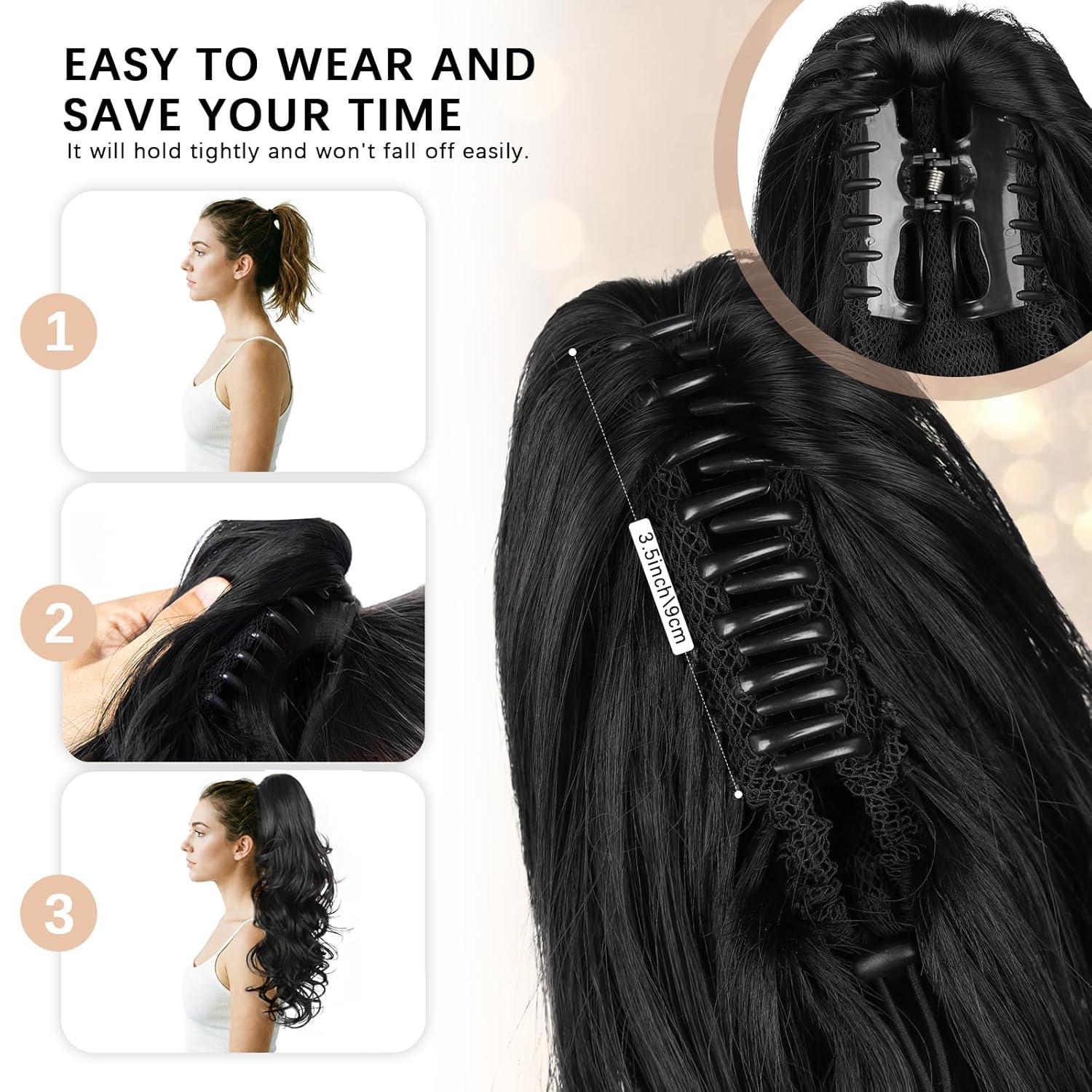 imageClip on Ponytails for Women 26 Inch Long Ponytail Extension Wavy Pony Tails Hair Extensions Synthetic Hair Extensions Ponytail Clip in Ponytail Color Chestnut Brown With Golden HighlightsLight Brown With Blonde Highlights