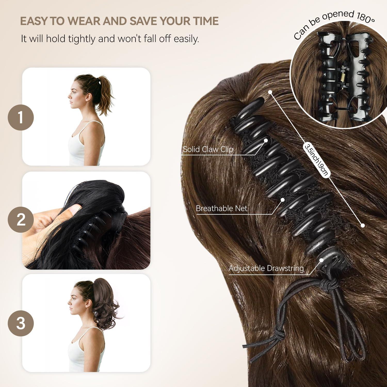 imageClip on Ponytails for Women 26 Inch Long Ponytail Extension Wavy Pony Tails Hair Extensions Synthetic Hair Extensions Ponytail Clip in Ponytail Color Chestnut Brown With Golden HighlightsLight Blonde