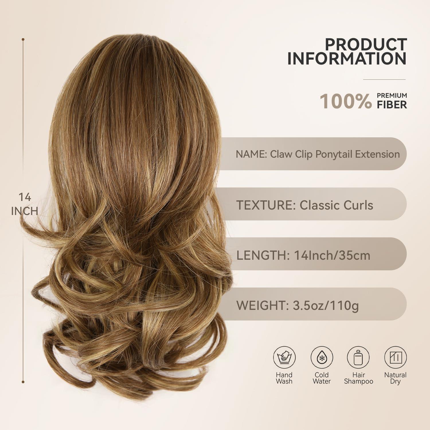 imageClip on Ponytails for Women 26 Inch Long Ponytail Extension Wavy Pony Tails Hair Extensions Synthetic Hair Extensions Ponytail Clip in Ponytail Color Chestnut Brown With Golden HighlightsLight Brown With Blonde Highlights