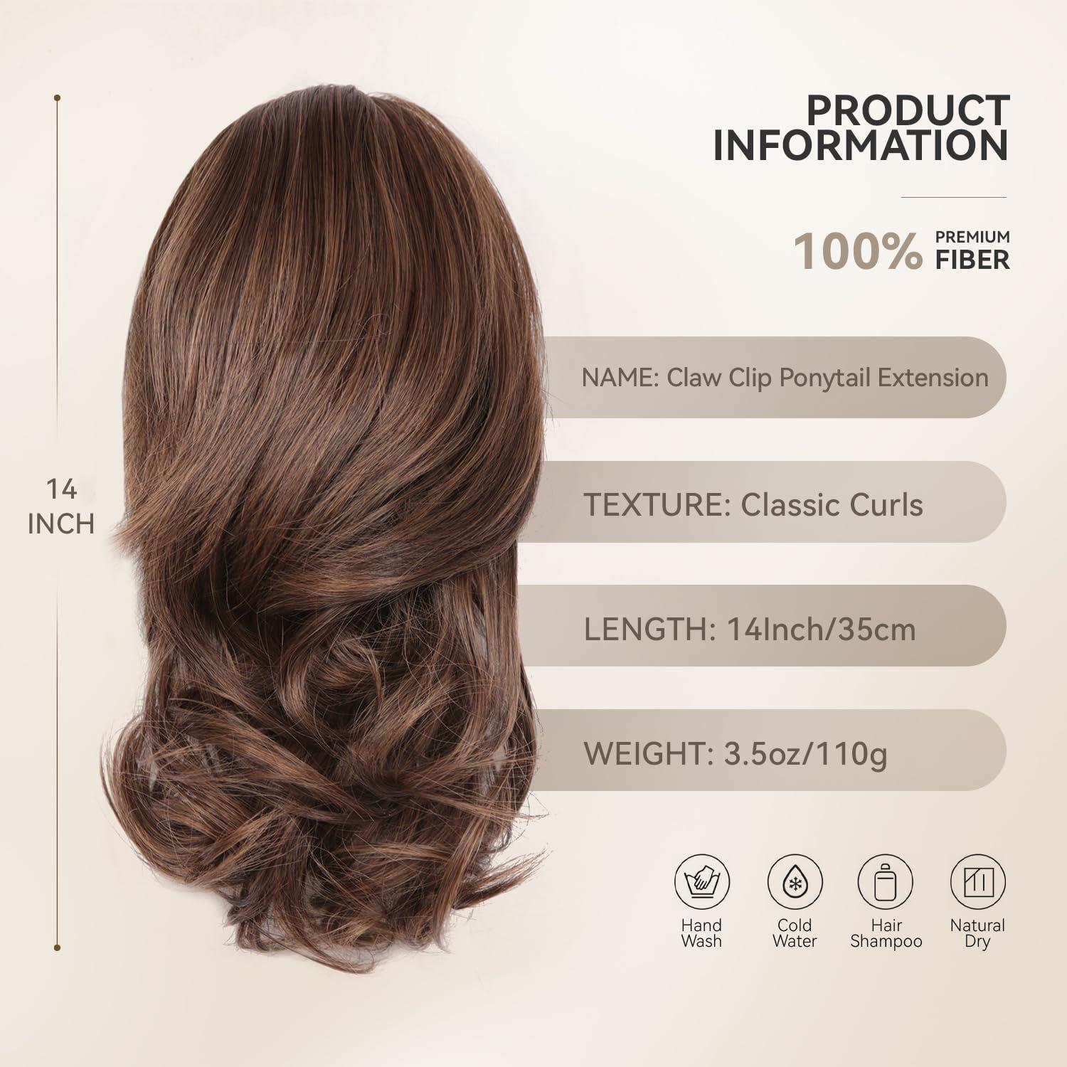 imageClip on Ponytails for Women 26 Inch Long Ponytail Extension Wavy Pony Tails Hair Extensions Synthetic Hair Extensions Ponytail Clip in Ponytail Color Chestnut Brown With Golden HighlightsMedium Brown Mixed Honey Blonde