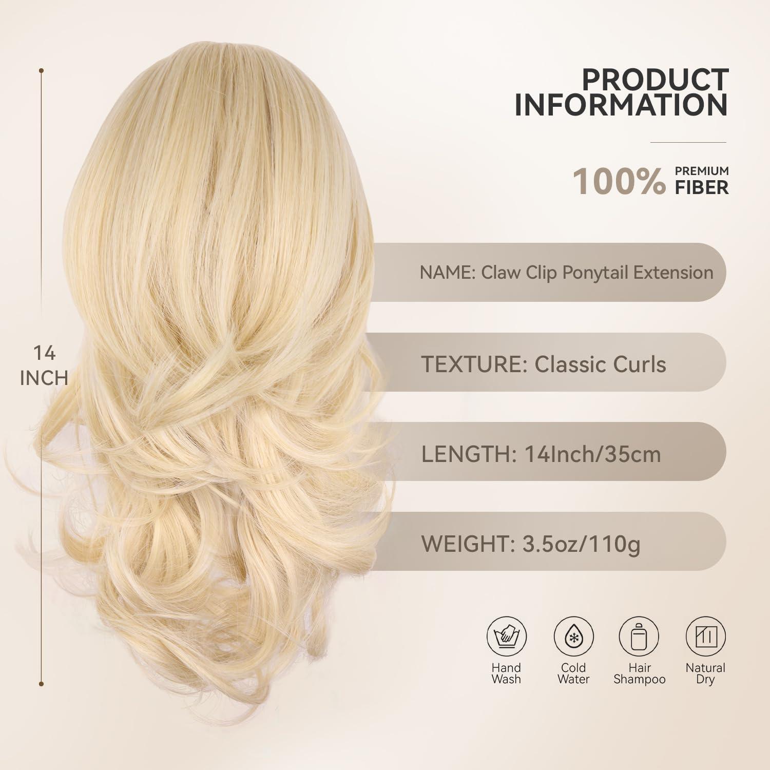 imageClip on Ponytails for Women 26 Inch Long Ponytail Extension Wavy Pony Tails Hair Extensions Synthetic Hair Extensions Ponytail Clip in Ponytail Color Chestnut Brown With Golden HighlightsLight Blonde