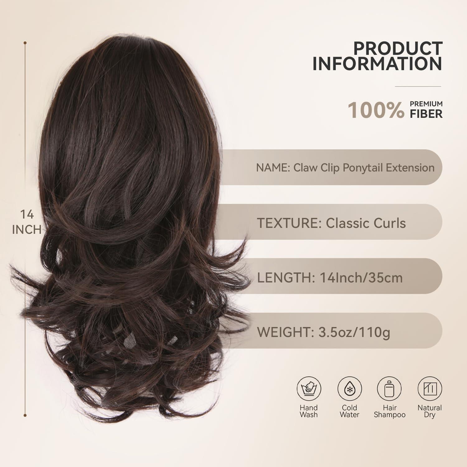 imageClip on Ponytails for Women 26 Inch Long Ponytail Extension Wavy Pony Tails Hair Extensions Synthetic Hair Extensions Ponytail Clip in Ponytail Color Chestnut Brown With Golden HighlightsBrown