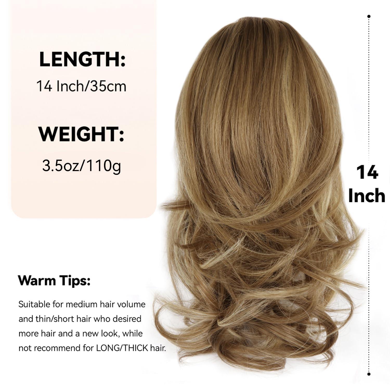 imageClip on Ponytails for Women 26 Inch Long Ponytail Extension Wavy Pony Tails Hair Extensions Synthetic Hair Extensions Ponytail Clip in Ponytail Color Chestnut Brown With Golden HighlightsLight Brown With Beige Highlights