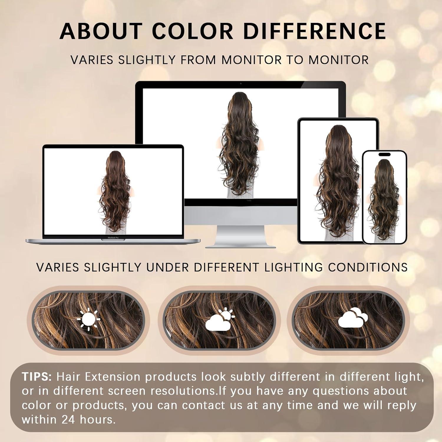 imageClip on Ponytails for Women 26 Inch Long Ponytail Extension Wavy Pony Tails Hair Extensions Synthetic Hair Extensions Ponytail Clip in Ponytail Color Chestnut Brown With Golden HighlightsDark Brown with Honey Blonde Highlights