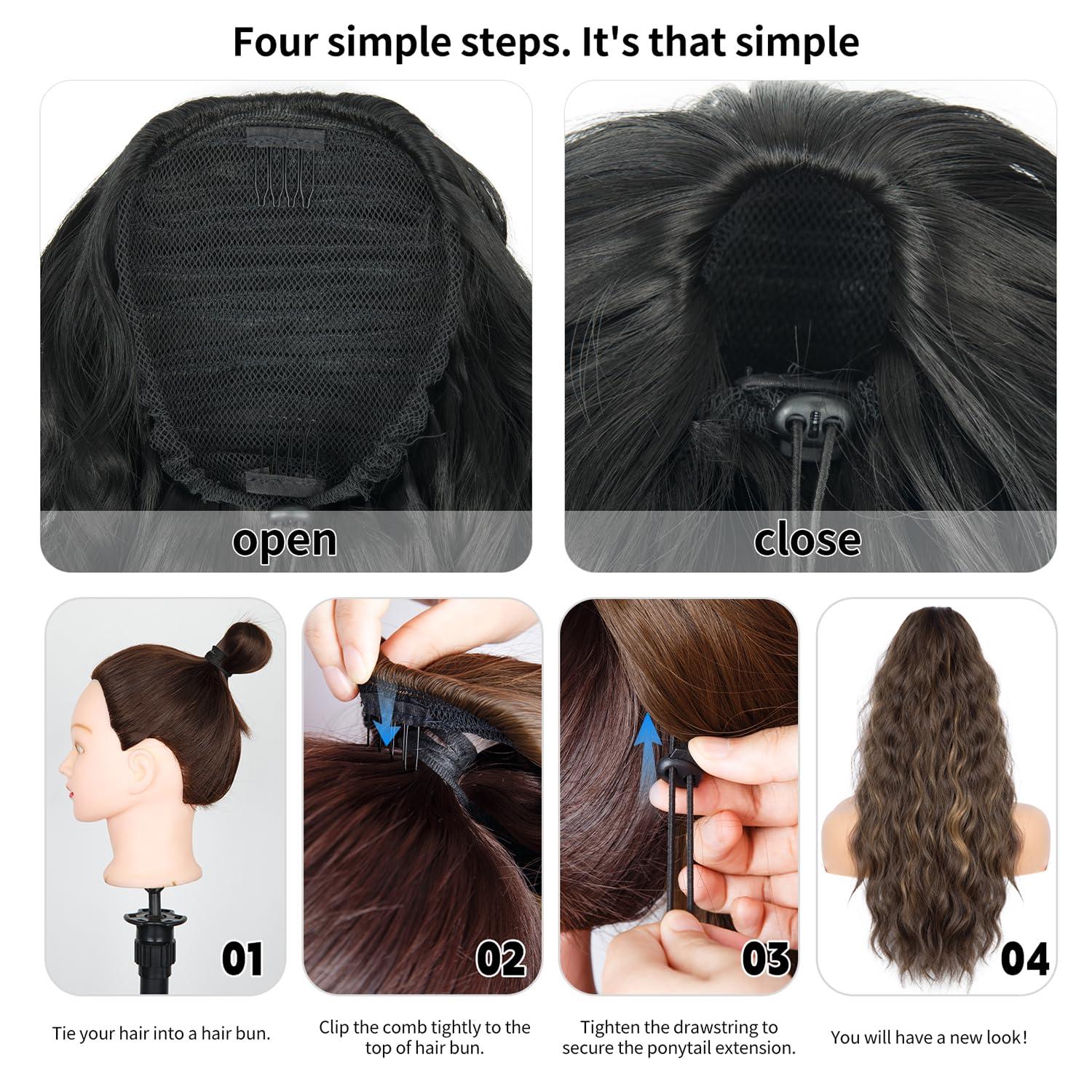 imagePonytail Extension for Women 26 inch Drawstring Ponytail Extension Wavy Pony Tails Hair Extensions Synthetic Hair Extensions Ponytail for Daily Use Deep Almond Brown with Wheat Germ BlondeOrange Brown