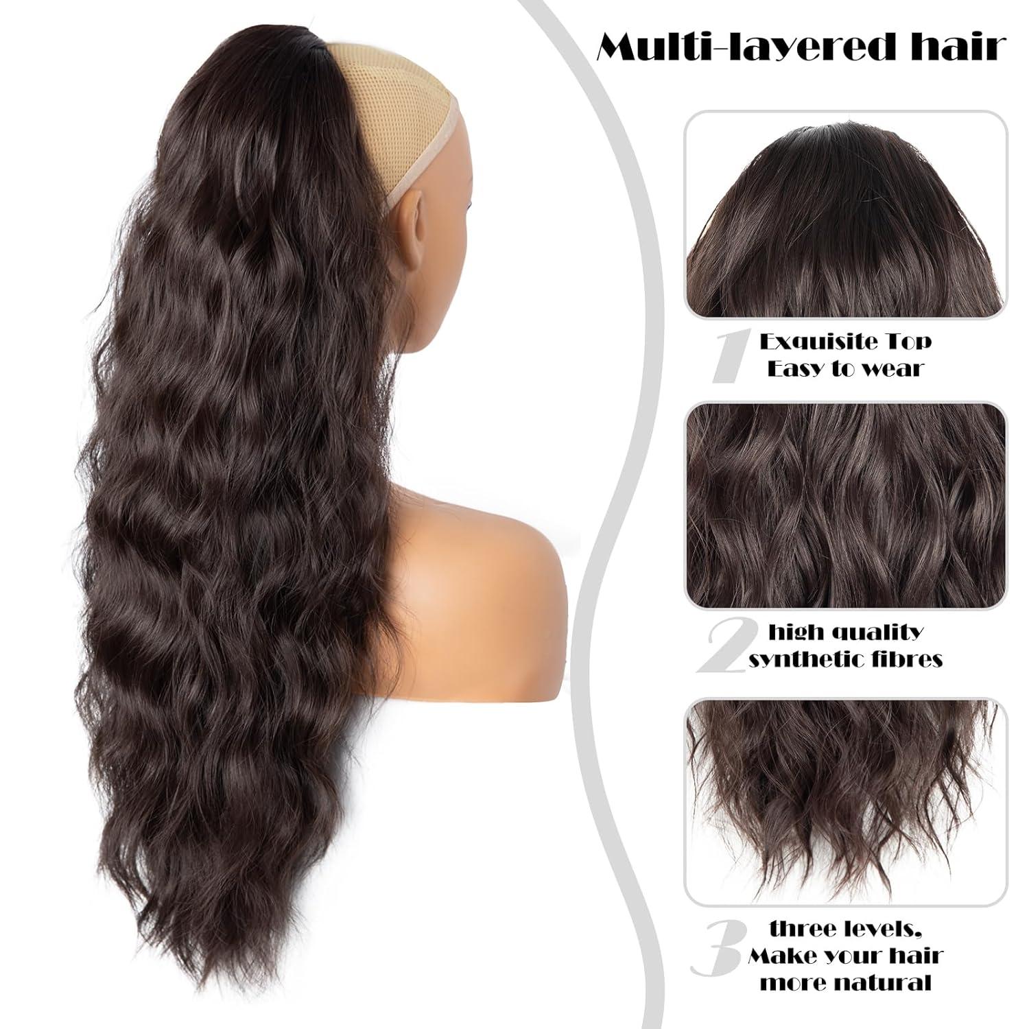 imagePonytail Extension for Women 26 inch Drawstring Ponytail Extension Wavy Pony Tails Hair Extensions Synthetic Hair Extensions Ponytail for Daily Use Deep Almond Brown with Wheat Germ BlondeDark Brown