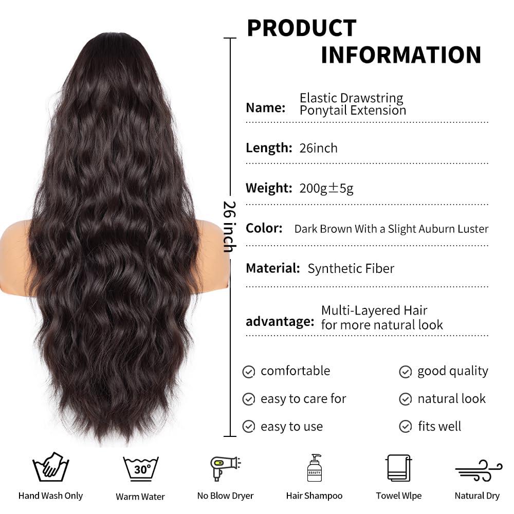 imagePonytail Extension for Women 26 inch Drawstring Ponytail Extension Wavy Pony Tails Hair Extensions Synthetic Hair Extensions Ponytail for Daily Use Deep Almond Brown with Wheat Germ BlondeDark Brown With a Slight Auburn Luster
