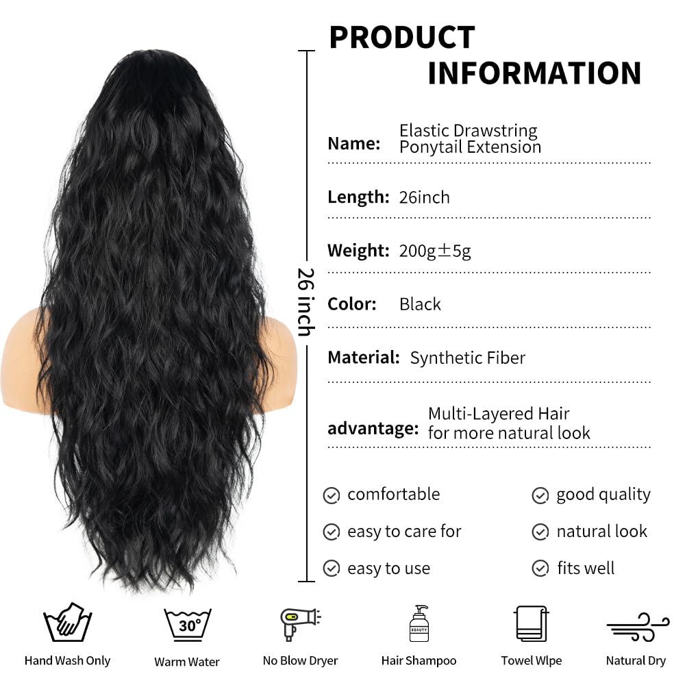 imagePonytail Extension for Women 26 inch Drawstring Ponytail Extension Wavy Pony Tails Hair Extensions Synthetic Hair Extensions Ponytail for Daily Use Deep Almond Brown with Wheat Germ BlondeBlack