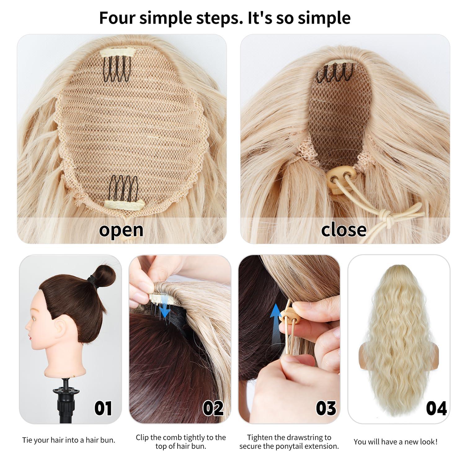 imagePonytail Extension for Women 26 inch Drawstring Ponytail Extension Wavy Pony Tails Hair Extensions Synthetic Hair Extensions Ponytail for Daily Use Deep Almond Brown with Wheat Germ BlondeBeige