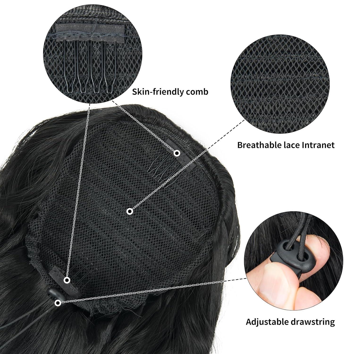 imagePonytail Extension for Women 26 inch Drawstring Ponytail Extension Wavy Pony Tails Hair Extensions Synthetic Hair Extensions Ponytail for Daily Use Deep Almond Brown with Wheat Germ BlondeDeep Almond Brown with Wheat Germ Blonde