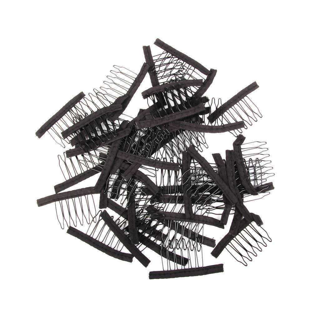 imageWig Combs 60 Pcs Black Big Stainless Steel Wig Combs for Making Wigs Metal Wig Clips for Wig Caps Diyblack