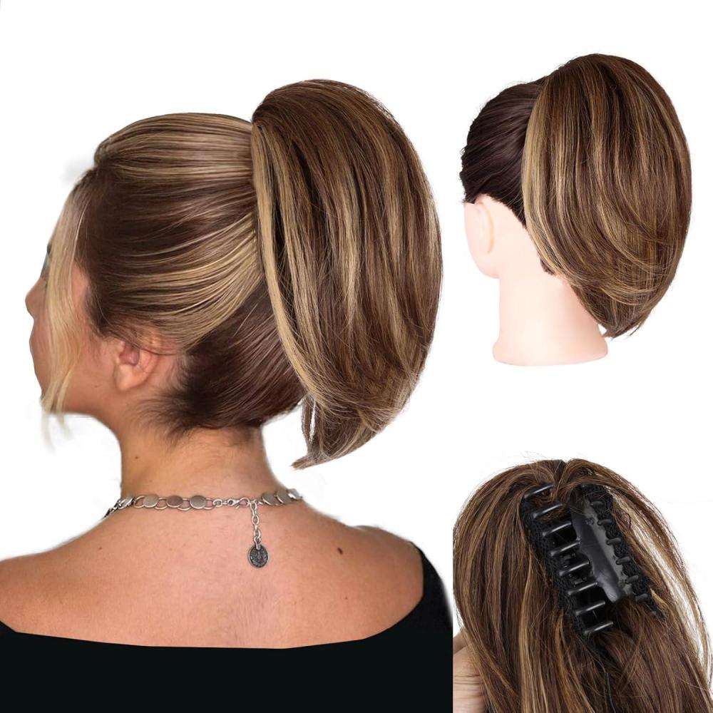 image10 Inch Short Ponytail Extension Soft Straight Pony Tails Hair Extensions Claw Clip Ponytail Extension Natural Short Hair Extensions Ponytail Synthetic Hair Pieces for Women Color Black BrownRed Brown Mixed Golden