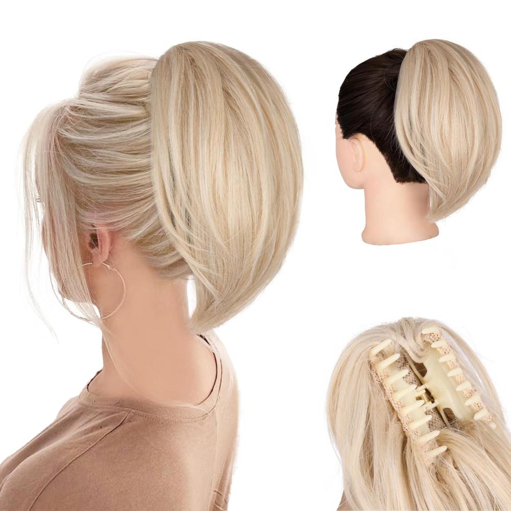 image10 Inch Short Ponytail Extension Soft Straight Pony Tails Hair Extensions Claw Clip Ponytail Extension Natural Short Hair Extensions Ponytail Synthetic Hair Pieces for Women Color Black BrownBeige