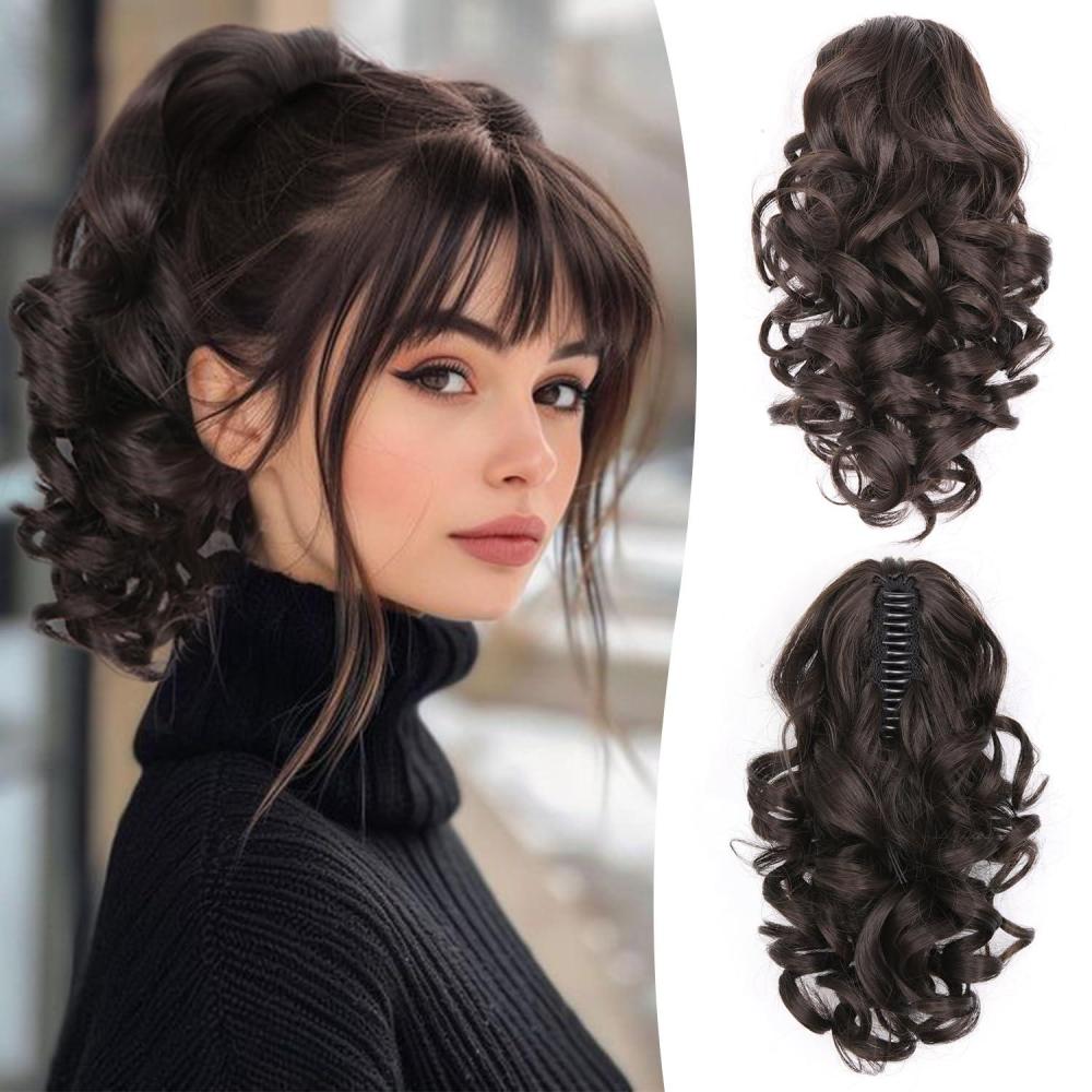 image24 Inch Blonde Ponytail Extension Clip on Ponytails for Women Long Curly Ponytail Extensions for Women Synthetic Layered Pony Tails Hair Extensions Color Dark Blonde With Beige Blonde HighlightsDark Brown