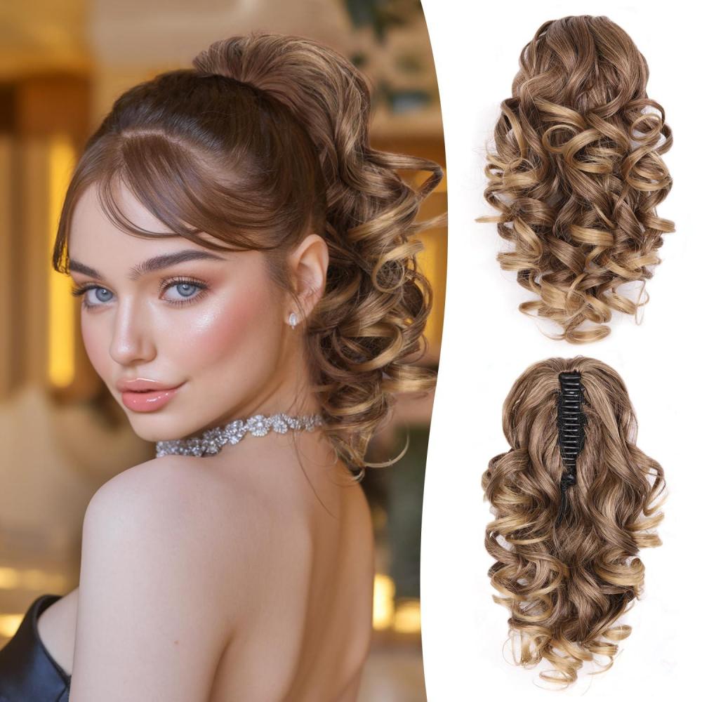 image24 Inch Blonde Ponytail Extension Clip on Ponytails for Women Long Curly Ponytail Extensions for Women Synthetic Layered Pony Tails Hair Extensions Color Dark Blonde With Beige Blonde HighlightsLight Brown With Golden Ends