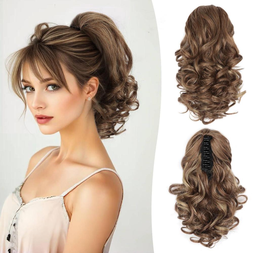image24 Inch Blonde Ponytail Extension Clip on Ponytails for Women Long Curly Ponytail Extensions for Women Synthetic Layered Pony Tails Hair Extensions Color Dark Blonde With Beige Blonde HighlightsLight Brown With Blonde Highlights