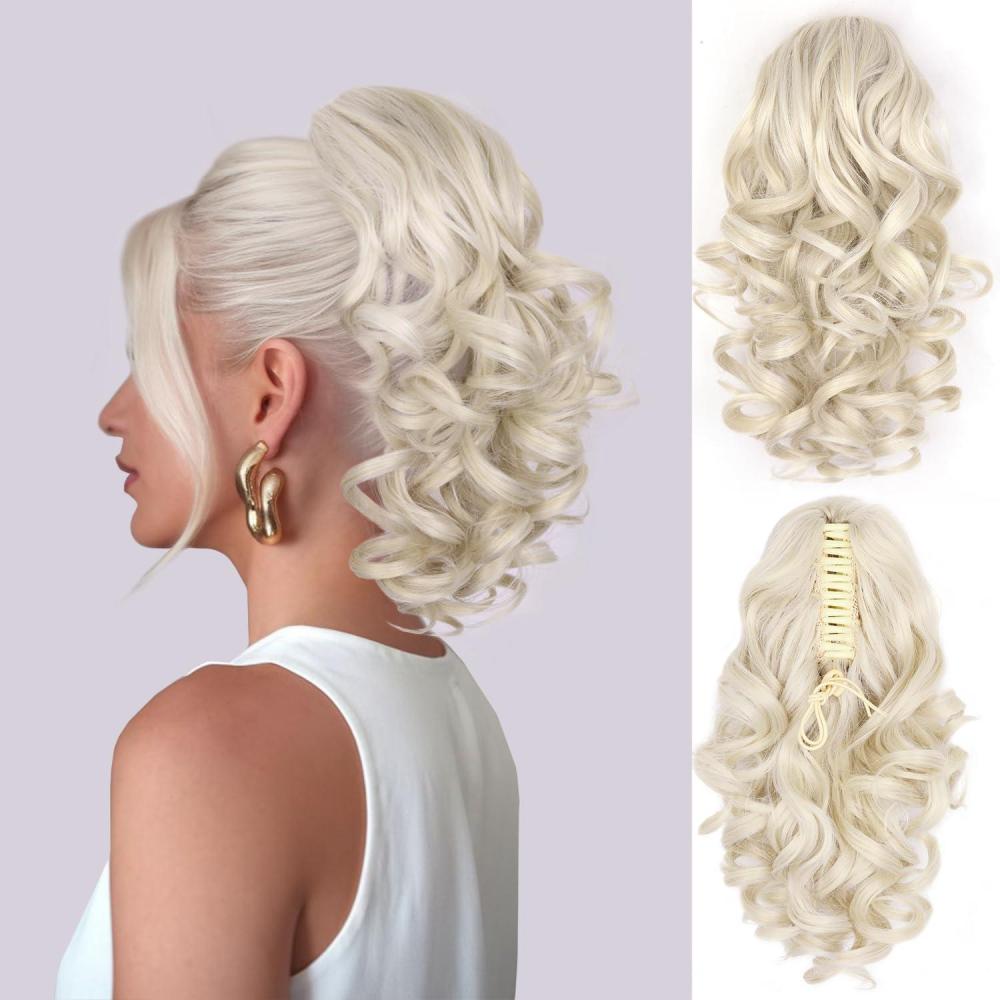 image24 Inch Blonde Ponytail Extension Clip on Ponytails for Women Long Curly Ponytail Extensions for Women Synthetic Layered Pony Tails Hair Extensions Color Dark Blonde With Beige Blonde HighlightsPlatinum Blonde