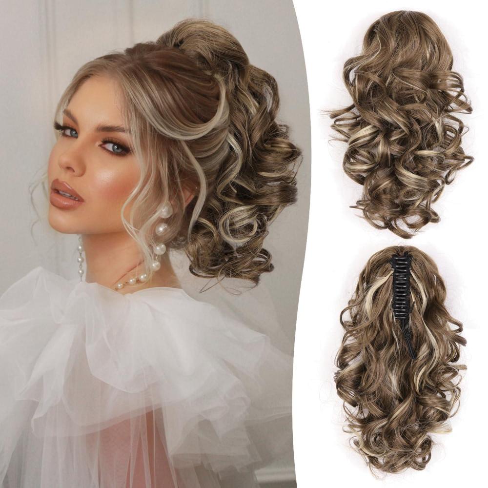 image24 Inch Blonde Ponytail Extension Clip on Ponytails for Women Long Curly Ponytail Extensions for Women Synthetic Layered Pony Tails Hair Extensions Color Dark Blonde With Beige Blonde HighlightsAsh Brown with Beige Blonde Highlights