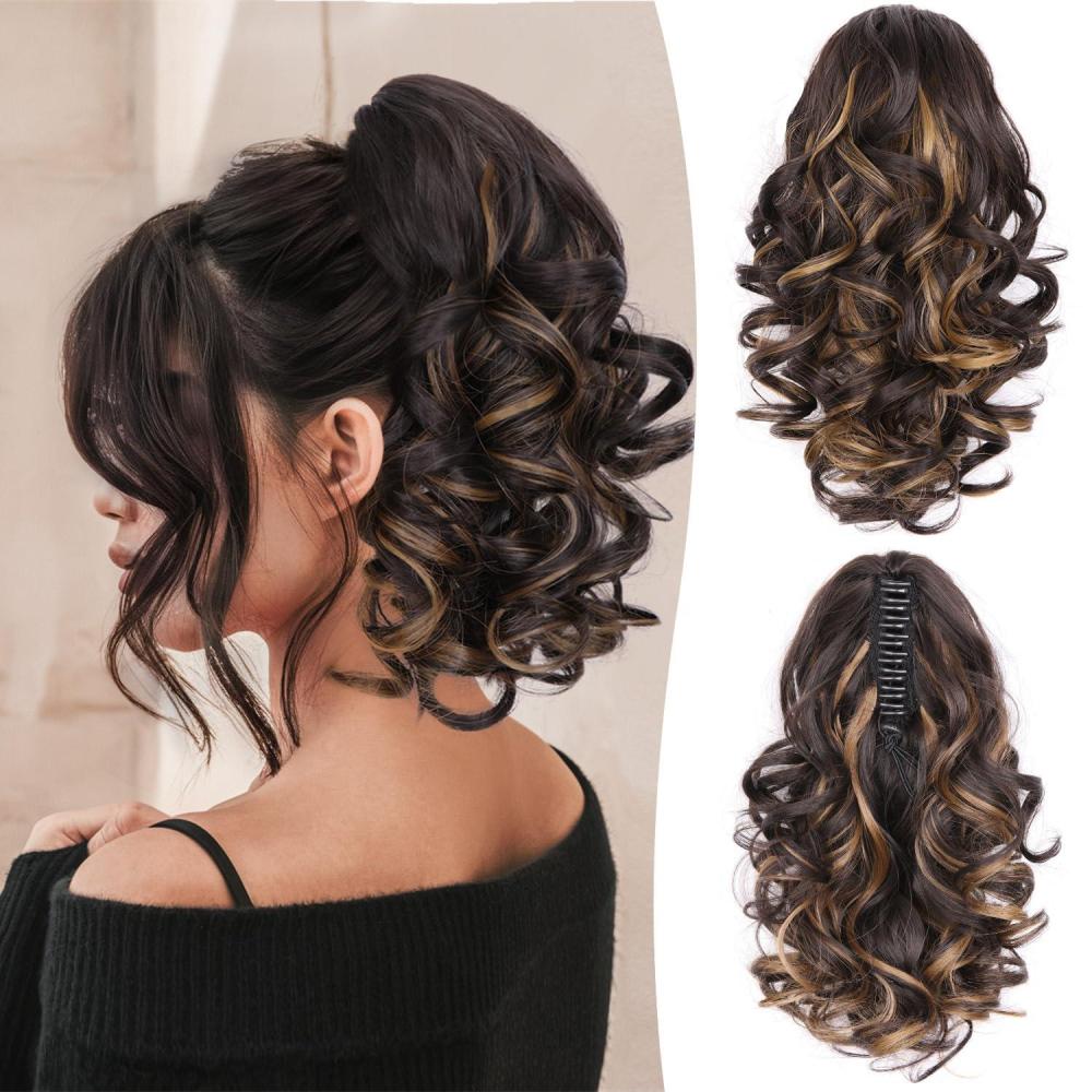 image24 Inch Blonde Ponytail Extension Clip on Ponytails for Women Long Curly Ponytail Extensions for Women Synthetic Layered Pony Tails Hair Extensions Color Dark Blonde With Beige Blonde HighlightsDark Brown with Honey Blonde Highlights