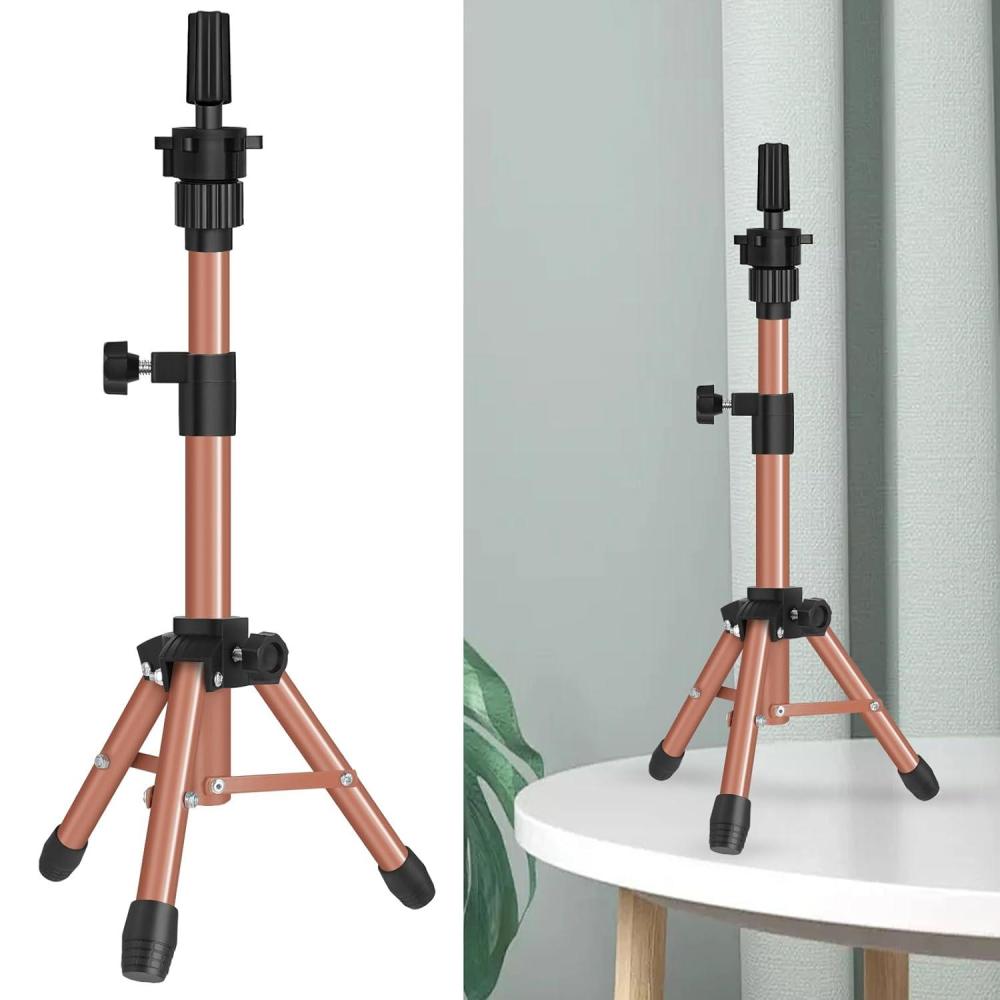 image25 Inch Wig Stand Tripod Adjustable Mannequin Head Stand Wig Head Stand for Training Heads And Canvas Block Head Pink Mannequin Head Not IncludedLatte