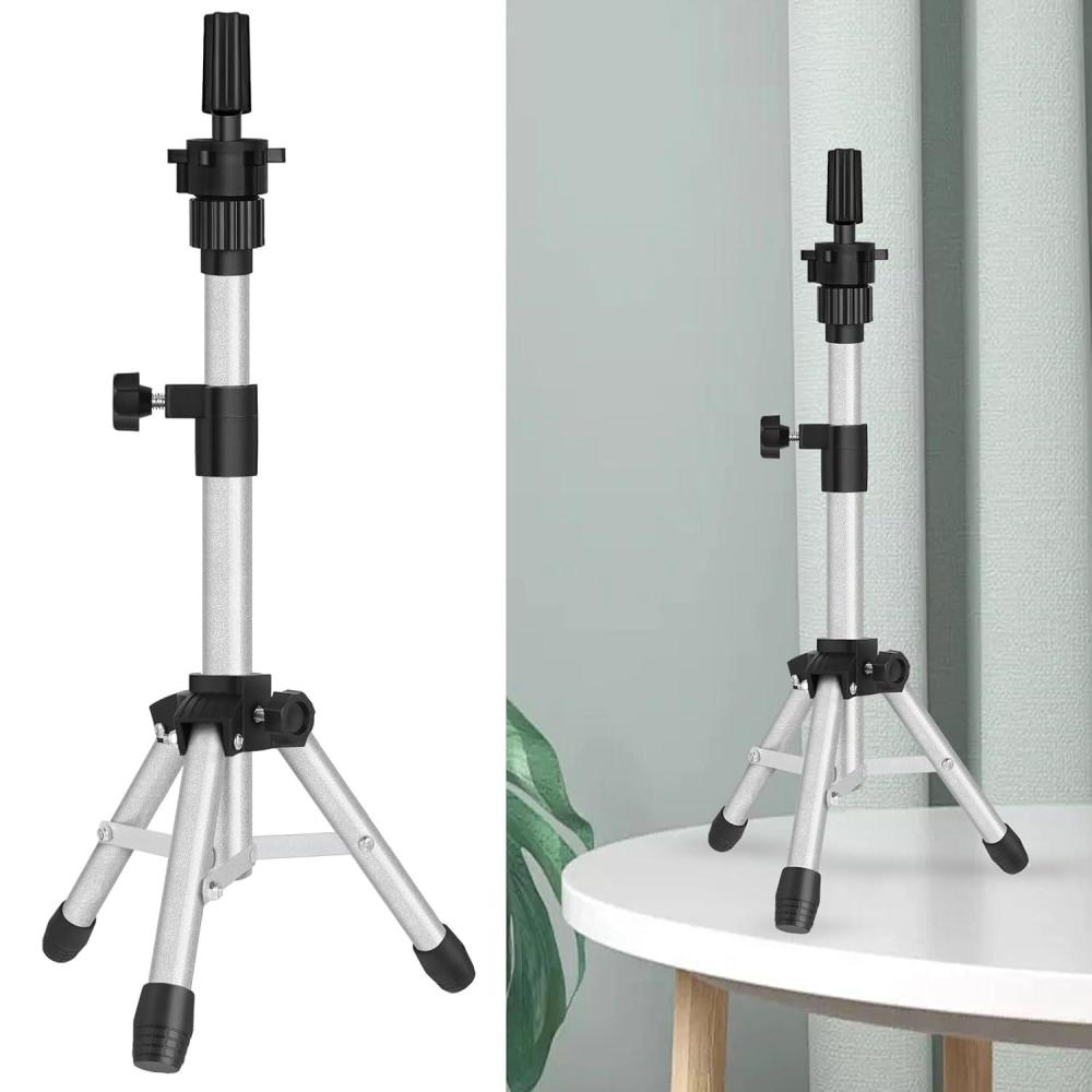 image25 Inch Wig Stand Tripod Adjustable Mannequin Head Stand Wig Head Stand for Training Heads And Canvas Block Head Pink Mannequin Head Not IncludedSilvery