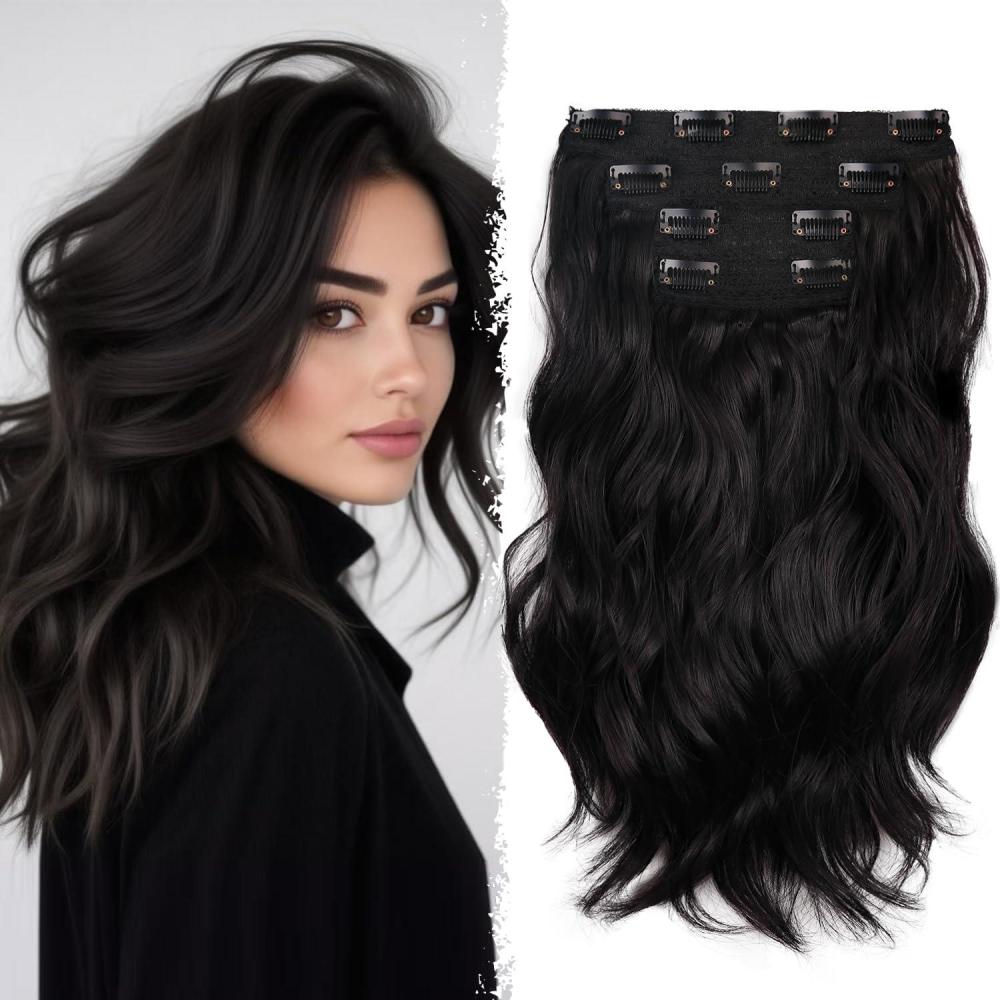 imageBlonde Clip in Hair Extensions 14 Inch Wavy Synthetic Hair Extensions Clip ins Color Dark Blonde with Bleach Blonde HighlightsBlack Brown