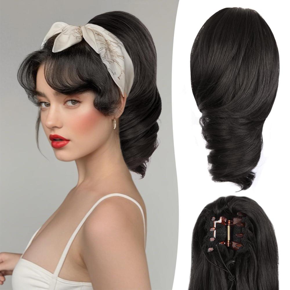 imageClaw Clip Ponytail Extension 12 Inch Soft Curly Pony Tails Hair Extensions Synthetic Hair Extensions Ponytail Clip in Ponytail Color Medium Blonde With Bleach Blonde EndsBlack Brown