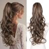 image26 Inch Ponytail Extension for Black Women Long Layered Pony Tails Hair Extensions Wavy Synthetic Drawstring Ponytail for Black Women for Daily Use Color Blonde with White Blonde HighlightsDeep Almond Brown with Wheat Germ Blonde
