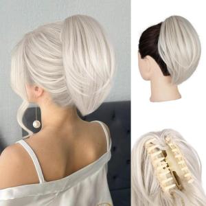 10 Inch Short Ponytail Extension – Soft Straight Pony Tails Hair Extensions, Claw Clip Ponytail Extension, Natural Short Hair Extensions Ponytail, Synthetic Hair Pieces for Women (Color: Black Brown)(Platinum Blonde)