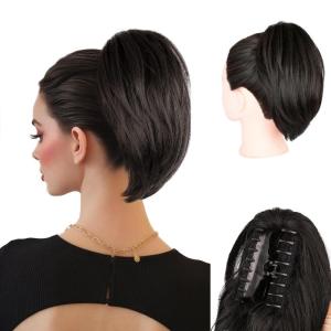 10 Inch Short Ponytail Extension – Soft Straight Pony Tails Hair Extensions, Claw Clip Ponytail Extension, Natural Short Hair Extensions Ponytail, Synthetic Hair Pieces for Women (Color: Black Brown)(Black Brown)