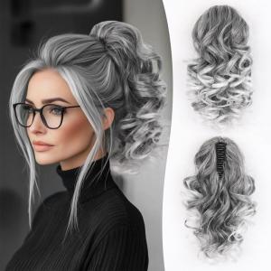 24 Inch Blonde Ponytail Extension, Clip on Ponytails for Women, Long Curly Ponytail Extensions for Women, Synthetic Layered Pony Tails Hair Extensions (Color: Dark Blonde With Beige Blonde Highlights)(Salt and Pepper)