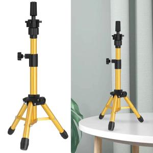 25 Inch Wig Stand Tripod, Adjustable Mannequin Head Stand, Wig Head Stand for Training Heads And Canvas Block Head (Pink, Mannequin Head Not Included)(Golden)