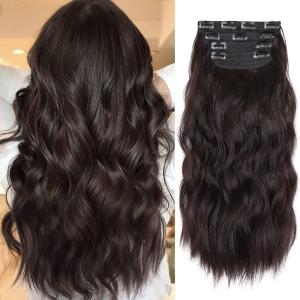 Blonde Clip in Hair Extensions – 14 Inch Wavy Synthetic Hair Extensions Clip ins (Color: Dark Blonde with Bleach Blonde Highlights)(Brown with a Slight Auburn Luster)
