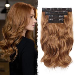 Blonde Clip in Hair Extensions – 14 Inch Wavy Synthetic Hair Extensions Clip ins (Color: Dark Blonde with Bleach Blonde Highlights)(Light Brown mix Blonde)