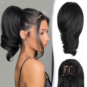 Claw Clip Ponytail Extension – 12 Inch Soft Curly Pony Tails Hair Extensions, Synthetic Hair Extensions Ponytail, Clip in Ponytail (Color: Medium Blonde With Bleach Blonde Ends)(Black)