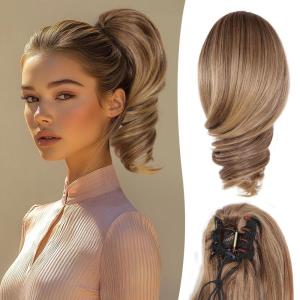 Claw Clip Ponytail Extension – 12 Inch Soft Curly Pony Tails Hair Extensions, Synthetic Hair Extensions Ponytail, Clip in Ponytail (Color: Medium Blonde With Bleach Blonde Ends)(Light Brown with Blonde Ends)