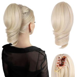 Claw Clip Ponytail Extension – 12 Inch Soft Curly Pony Tails Hair Extensions, Synthetic Hair Extensions Ponytail, Clip in Ponytail (Color: Medium Blonde With Bleach Blonde Ends)(Beige)