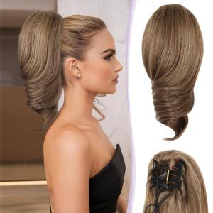 Claw Clip Ponytail Extension – 12 Inch Soft Curly Pony Tails Hair Extensions, Synthetic Hair Extensions Ponytail, Clip in Ponytail (Color: Medium Blonde With Bleach Blonde Ends)(Light Brown With Blonde Highlights)