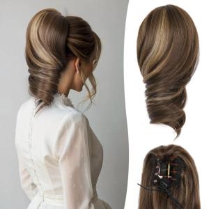 Claw Clip Ponytail Extension – 12 Inch Soft Curly Pony Tails Hair Extensions, Synthetic Hair Extensions Ponytail, Clip in Ponytail (Color: Medium Blonde With Bleach Blonde Ends)(Chestnut Brown With Golden Highlights)