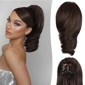 Claw Clip Ponytail Extension – 12 Inch Soft Curly Pony Tails Hair Extensions, Synthetic Hair Extensions Ponytail, Clip in Ponytail (Color: Medium Blonde With Bleach Blonde Ends)(Dark Chocolate Brown)
