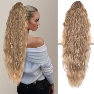 Clip on Ponytails for Women – 12 Inch Curly Black Ponytail Extension, Curly Pony Tails Hair Extensions, Synthetic Hair Extensions Ponytail, Natural Hair Pieces for Women (Color: Black)(Ash Blonde with Bleach Blonde Ends)