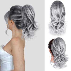Clip on Ponytails for Women – 26 Inch Long Ponytail Extension, Wavy Pony Tails Hair Extensions, Synthetic Hair Extensions Ponytail, Clip in Ponytail (Color: Chestnut Brown With Golden Highlights)(Salt and Pepper)