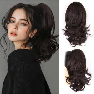 Clip on Ponytails for Women – 26 Inch Long Ponytail Extension, Wavy Pony Tails Hair Extensions, Synthetic Hair Extensions Ponytail, Clip in Ponytail (Color: Chestnut Brown With Golden Highlights)(Brown)