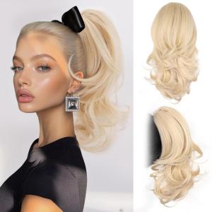 Clip on Ponytails for Women – 26 Inch Long Ponytail Extension, Wavy Pony Tails Hair Extensions, Synthetic Hair Extensions Ponytail, Clip in Ponytail (Color: Chestnut Brown With Golden Highlights)(Light Blonde)