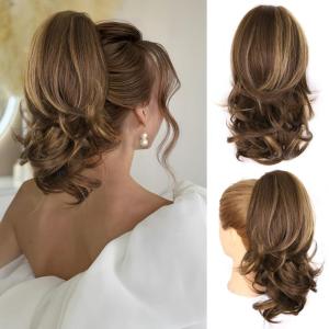Clip on Ponytails for Women – 26 Inch Long Ponytail Extension, Wavy Pony Tails Hair Extensions, Synthetic Hair Extensions Ponytail, Clip in Ponytail (Color: Chestnut Brown With Golden Highlights)(Chestnut Brown With Golden Highlights)