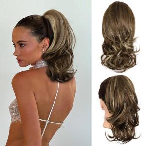 Clip on Ponytails for Women – 26 Inch Long Ponytail Extension, Wavy Pony Tails Hair Extensions, Synthetic Hair Extensions Ponytail, Clip in Ponytail (Color: Chestnut Brown With Golden Highlights)(Ash Brown with Beige Blonde Highlights)