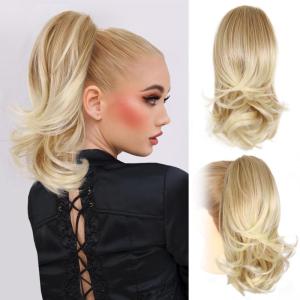 Clip on Ponytails for Women – 26 Inch Long Ponytail Extension, Wavy Pony Tails Hair Extensions, Synthetic Hair Extensions Ponytail, Clip in Ponytail (Color: Chestnut Brown With Golden Highlights)(Medium Blonde With Bleach Blonde Ends)