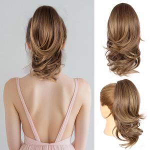Clip on Ponytails for Women – 26 Inch Long Ponytail Extension, Wavy Pony Tails Hair Extensions, Synthetic Hair Extensions Ponytail, Clip in Ponytail (Color: Chestnut Brown With Golden Highlights)(Light Brown with Blonde Ends)